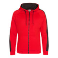 Fire Red-Jet Black - Front - AWDis Just Hoods Mens Contrast Sports Polyester Full Zip Hoodie