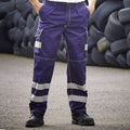 Navy - Back - Yoko Mens Hi-Vis Cargo Trousers With Knee Pad Pockets