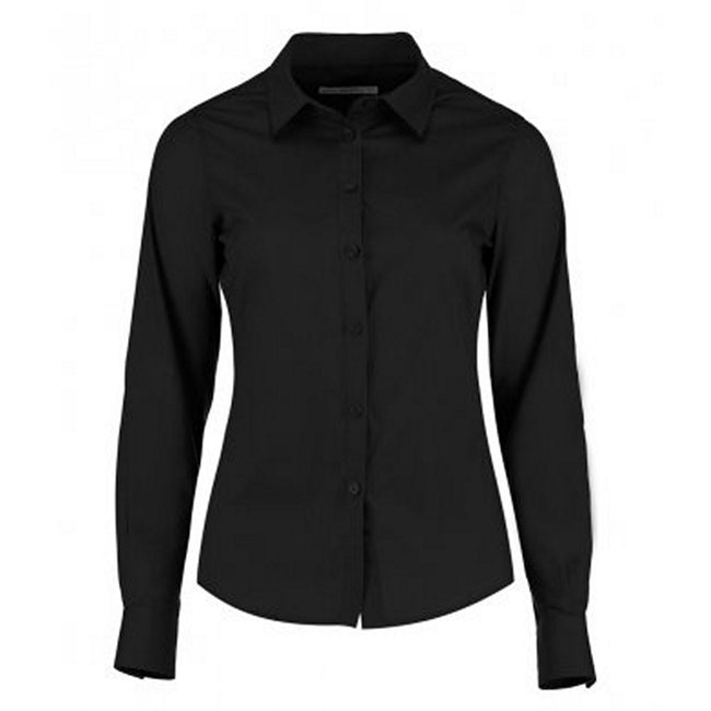Black - Front - Kustom Kit Womens-Ladies Long Sleeve Tailored Poplin Shirt
