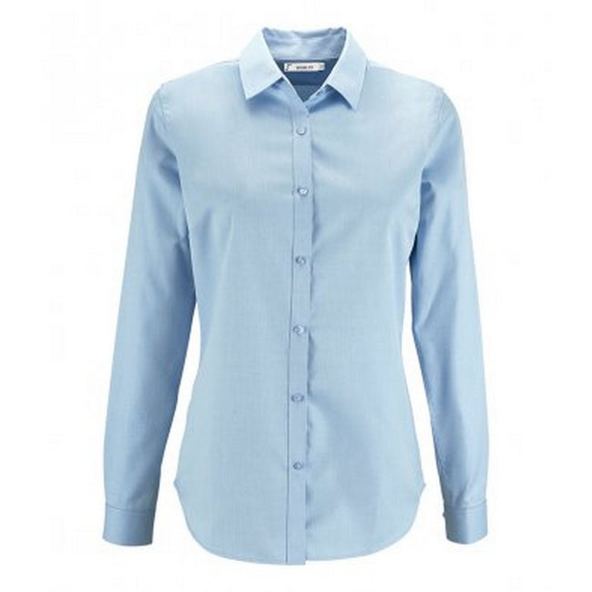 Sky Blue - Front - SOLS Womens-Ladies Brody Herringbone Long Sleeve Shirt