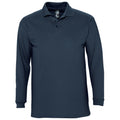 Navy - Front - SOLS Mens Winter II Long Sleeve Pique Cotton Polo Shirt