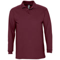 Burgundy - Front - SOLS Mens Winter II Long Sleeve Pique Cotton Polo Shirt