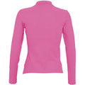 Flash Pink - Back - SOLS Womens-Ladies Podium Long Sleeve Pique Cotton Polo Shirt