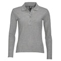 Grey Marl - Front - SOLS Womens-Ladies Podium Long Sleeve Pique Cotton Polo Shirt