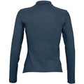 Denim - Back - SOLS Womens-Ladies Podium Long Sleeve Pique Cotton Polo Shirt