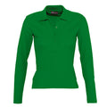 Kelly Green - Front - SOLS Womens-Ladies Podium Long Sleeve Pique Cotton Polo Shirt