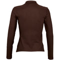 Chocolate - Back - SOLS Womens-Ladies Podium Long Sleeve Pique Cotton Polo Shirt