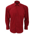 Burgundy - Front - SOLS Mens Brighton Long Sleeve Fitted Work Shirt