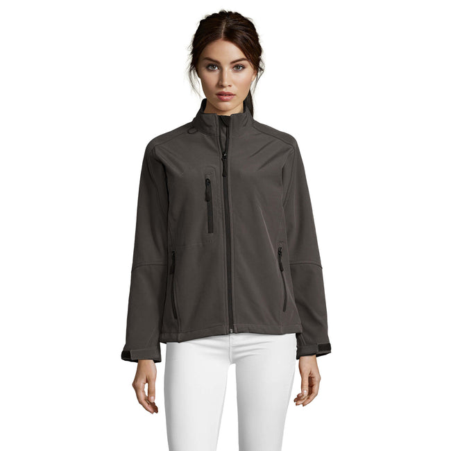 Charcoal - Side - SOLS Womens-Ladies Roxy Soft Shell Jacket (Breathable, Windproof And Water Resistant)