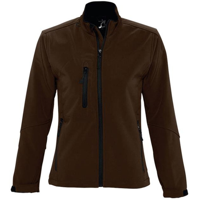 Dark Chocolate - Front - SOLS Womens-Ladies Roxy Soft Shell Jacket (Breathable, Windproof And Water Resistant)