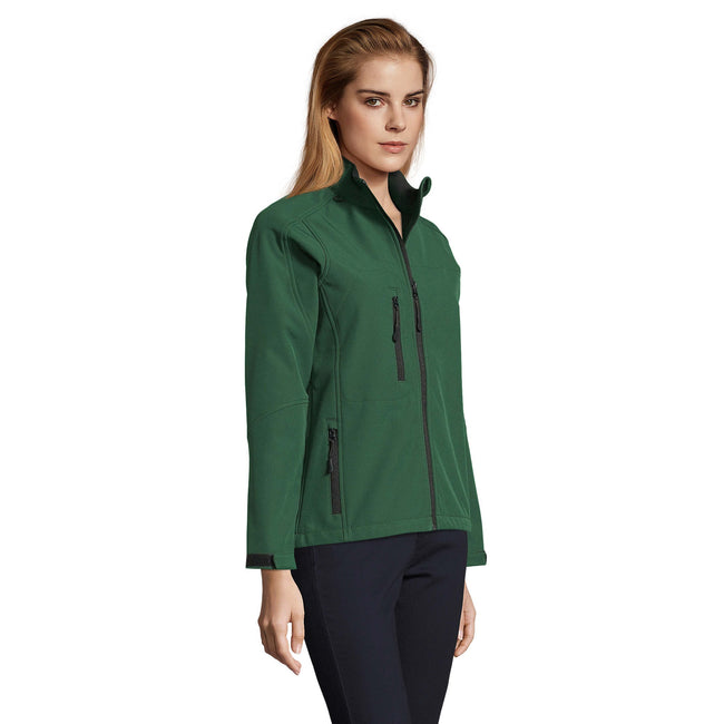 Bottle Green - Close up - SOLS Womens-Ladies Roxy Soft Shell Jacket (Breathable, Windproof And Water Resistant)