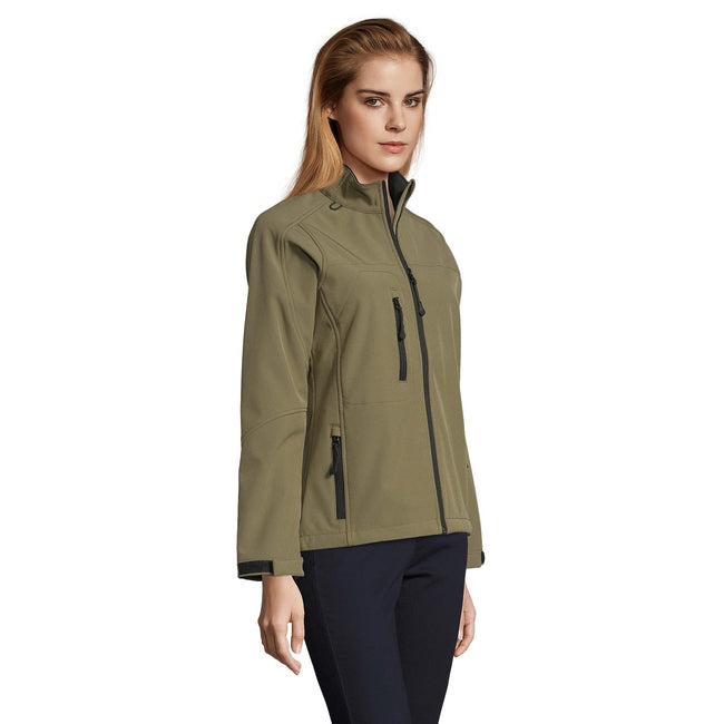 Dark Green - Close up - SOLS Womens-Ladies Roxy Soft Shell Jacket (Breathable, Windproof And Water Resistant)