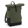 Olive-Black - Front - BagBase Block Roll-Top Backpack