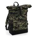 Jungle Camo-Black - Front - BagBase Block Roll-Top Backpack
