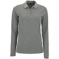 Grey Marl - Front - SOLS Womens-Ladies Perfect Long Sleeve Pique Polo Shirt