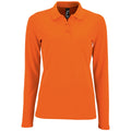 Orange - Front - SOLS Womens-Ladies Perfect Long Sleeve Pique Polo Shirt