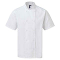 White - Front - Premier Unisex Adult Coolchecker Short-Sleeved Chef Jacket
