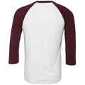 White-Maroon - Back - Canvas Unisex Adult 3-4 Sleeve Baseball T-Shirt