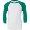 White-Kelly Green - Front - Canvas Unisex Adult 3-4 Sleeve Baseball T-Shirt