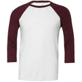 White-Maroon - Front - Canvas Unisex Adult 3-4 Sleeve Baseball T-Shirt