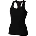 Black - Front - Skinni Fit Womens-Ladies Ribbed Stretch Racerback Vest Top