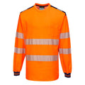 Orange-Navy - Front - Portwest Mens PW3 Knitted Hi-Vis Comfort Long-Sleeved Safety T-Shirt