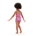 Pink-Purple - Back - Speedo Baby Girls Learn To Swim Printed Thin Strap Frill One Piece Swimsuit