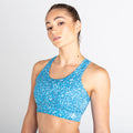 Capri Blue - Pack Shot - Dare 2B Womens-Ladies Mantra Fracture Print Recycled Sports Bra