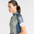 Lilypad Green - Close up - Dare 2B Womens-Ladies Follow Through Leopard Print Cycling Jersey