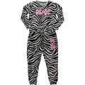 Black-White - Front - AC-DC Womens-Ladies Zebra Print Logo Long Pyjama Set