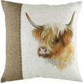 White-Brown-Orange - Front - Evans Lichfield Hessian Highland Cow Cushion Cover