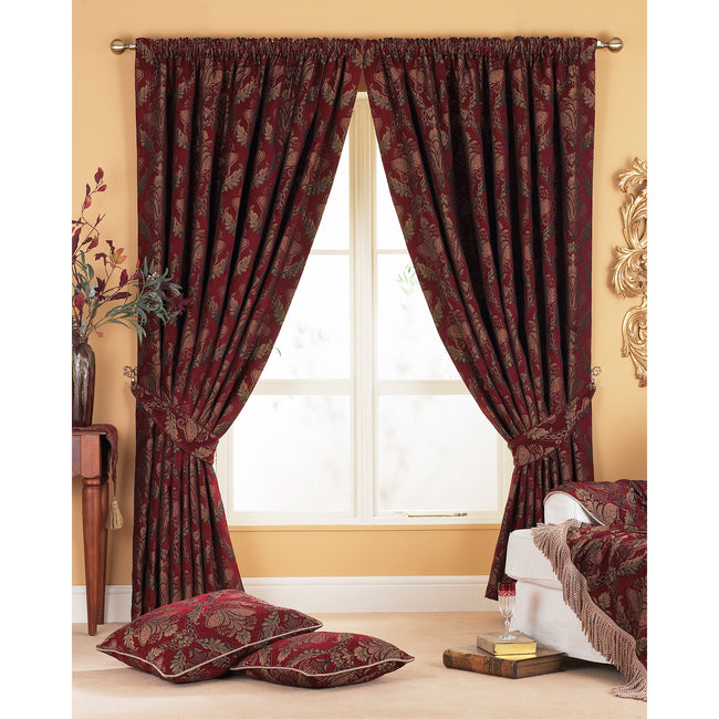 Burgundy - Front - Riva Home Shiraz Pencil Pleat Curtains