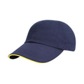Navy-Yellow - Front - Result Headwear Heavy Brushed Cotton Sandwich Peak Baseball Cap