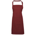 Burgundy - Front - Premier Ladies-Womens Colours Bip Apron With Pocket - Workwear