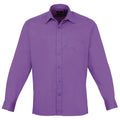 Rich Violet - Front - Premier Mens Long Sleeve Formal Plain Work Poplin Shirt
