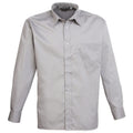 Silver - Front - Premier Mens Long Sleeve Formal Plain Work Poplin Shirt