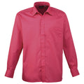 Hot Pink - Front - Premier Mens Long Sleeve Formal Plain Work Poplin Shirt