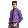 Purple - Back - Premier Mens Long Sleeve Formal Plain Work Poplin Shirt