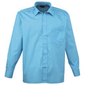 Turquoise - Front - Premier Mens Long Sleeve Formal Plain Work Poplin Shirt