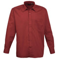 Burgundy - Front - Premier Mens Long Sleeve Formal Plain Work Poplin Shirt