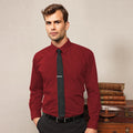 Burgundy - Back - Premier Mens Long Sleeve Formal Plain Work Poplin Shirt