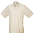 Natural - Front - Premier Mens Short Sleeve Formal Poplin Plain Work Shirt