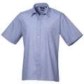 Mid Blue - Front - Premier Mens Short Sleeve Formal Poplin Plain Work Shirt