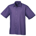 Purple - Front - Premier Mens Short Sleeve Formal Poplin Plain Work Shirt