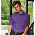 Purple - Back - Premier Mens Short Sleeve Formal Poplin Plain Work Shirt