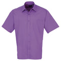 Rich Violet - Front - Premier Mens Short Sleeve Formal Poplin Plain Work Shirt