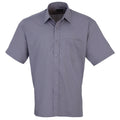 Steel - Front - Premier Mens Short Sleeve Formal Poplin Plain Work Shirt