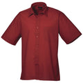 Burgundy - Front - Premier Mens Short Sleeve Formal Poplin Plain Work Shirt