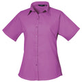 Hot Pink - Front - Premier Short Sleeve Poplin Blouse - Plain Work Shirt