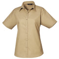 Khaki - Front - Premier Short Sleeve Poplin Blouse - Plain Work Shirt